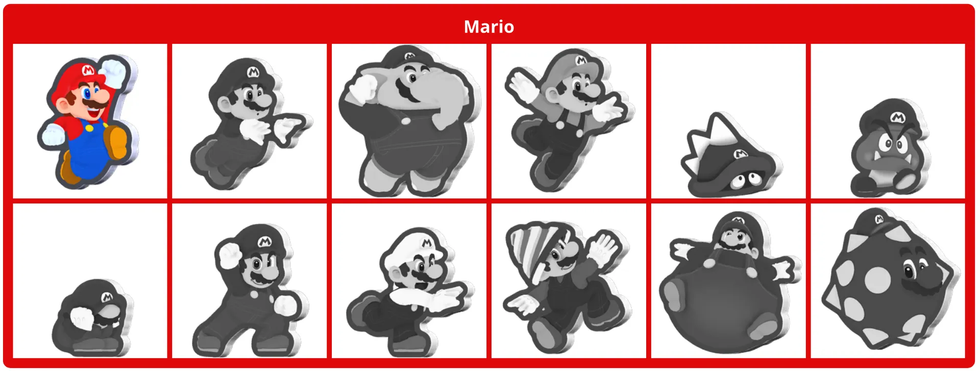 Screenshot of all Mario standees