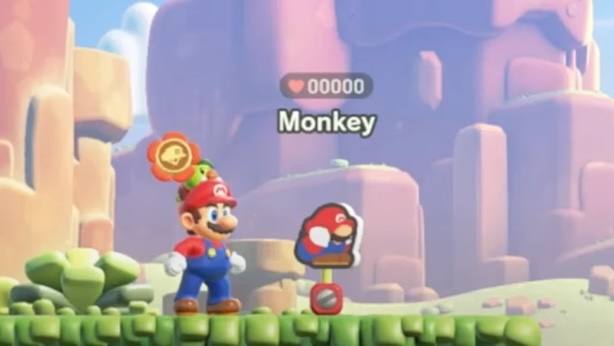 Screenshot of Mario with a standee